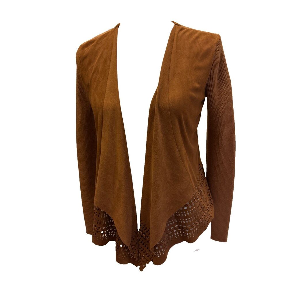 Westport 1962 Women’s Knit And Faux Suede Brown Cardigan Size XS